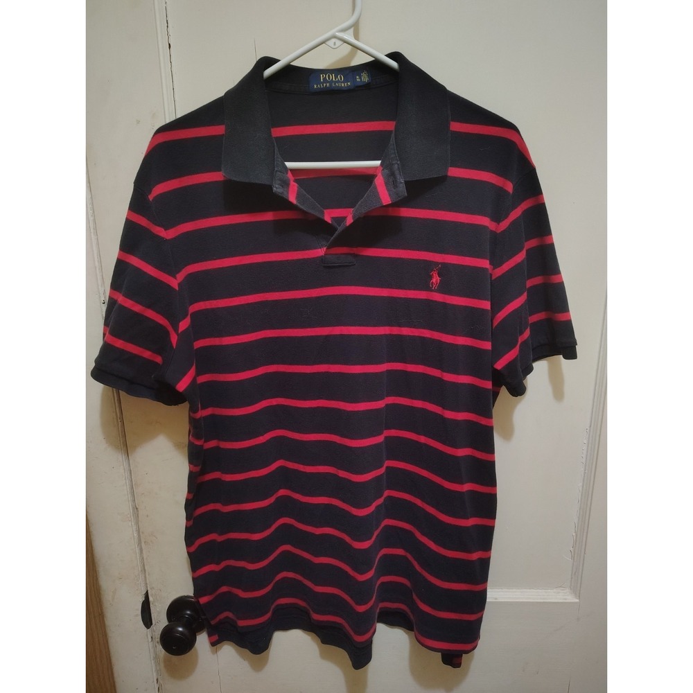 Polo Ralph Lauren Polo Shirt Mens XL Black Red Striped Classic Fit Cotton Logo